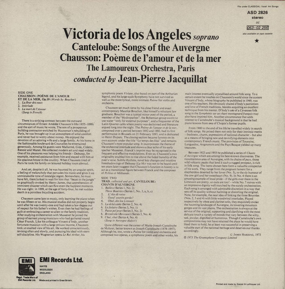 Victoria De Los Angeles Canteloube: Songs Of The Auvergne / Chausson: Poèm De L'Amour Et De La Mer UK vinyl LP album (LP record)