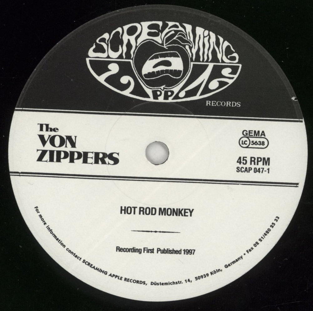Von Zippers Hot Rod Monkey German 7" vinyl single (7 inch record / 45) 9U907HO868459