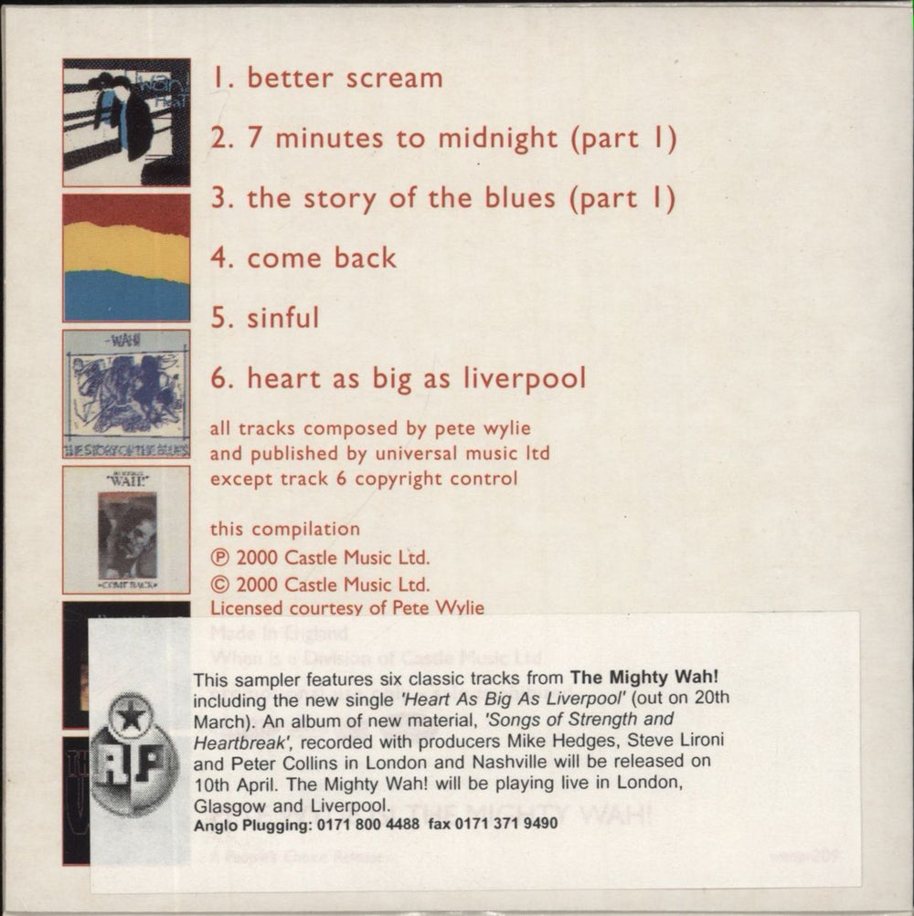 Wah! Songs - 6 Track Sampler UK Promo CD single (CD5 / 5")