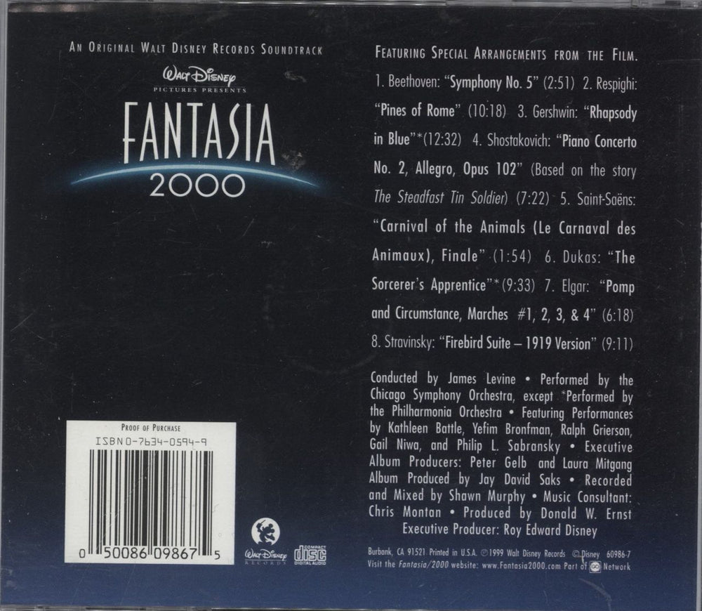 Walt Disney Fantasia 2000 US CD album (CDLP) 050086098675
