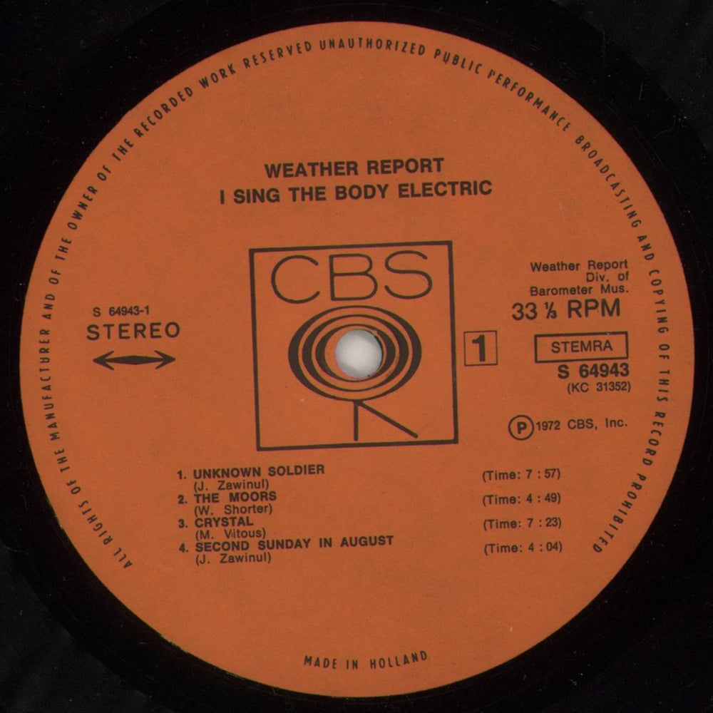 Weather Report I Sing The Body Electric Dutch vinyl LP album (LP record) WEALPIS871867