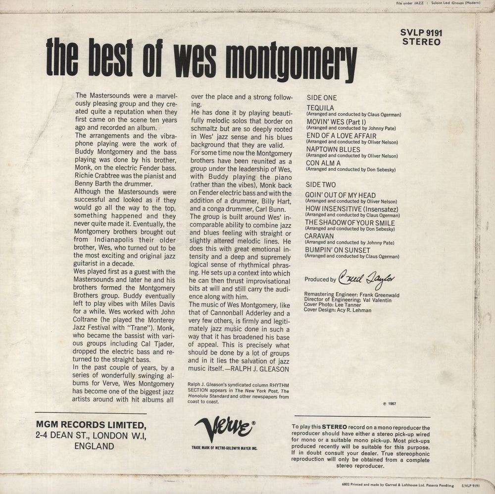 Wes Montgomery The Best Of Wes Montgomery UK vinyl LP album (LP record)