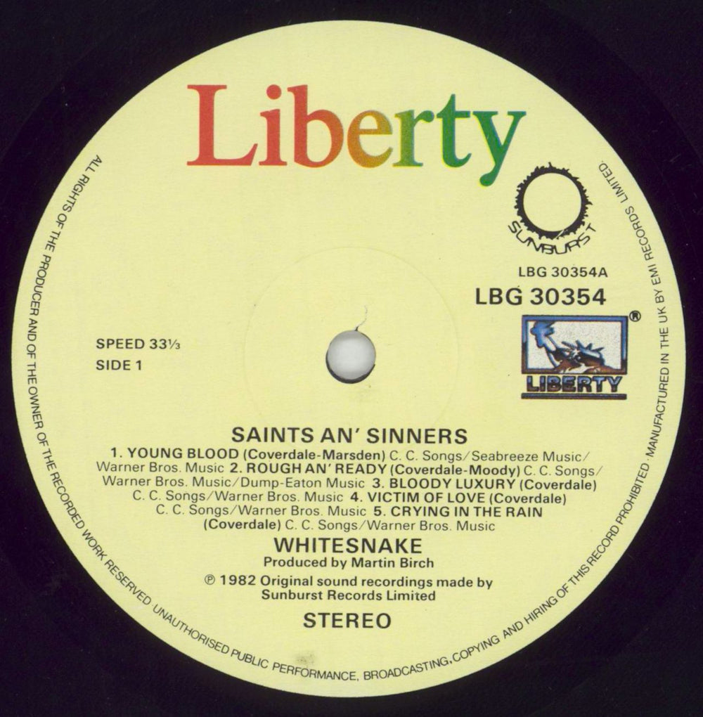 Whitesnake Saints & Sinners - EX UK vinyl LP album (LP record) WHILPSA761465