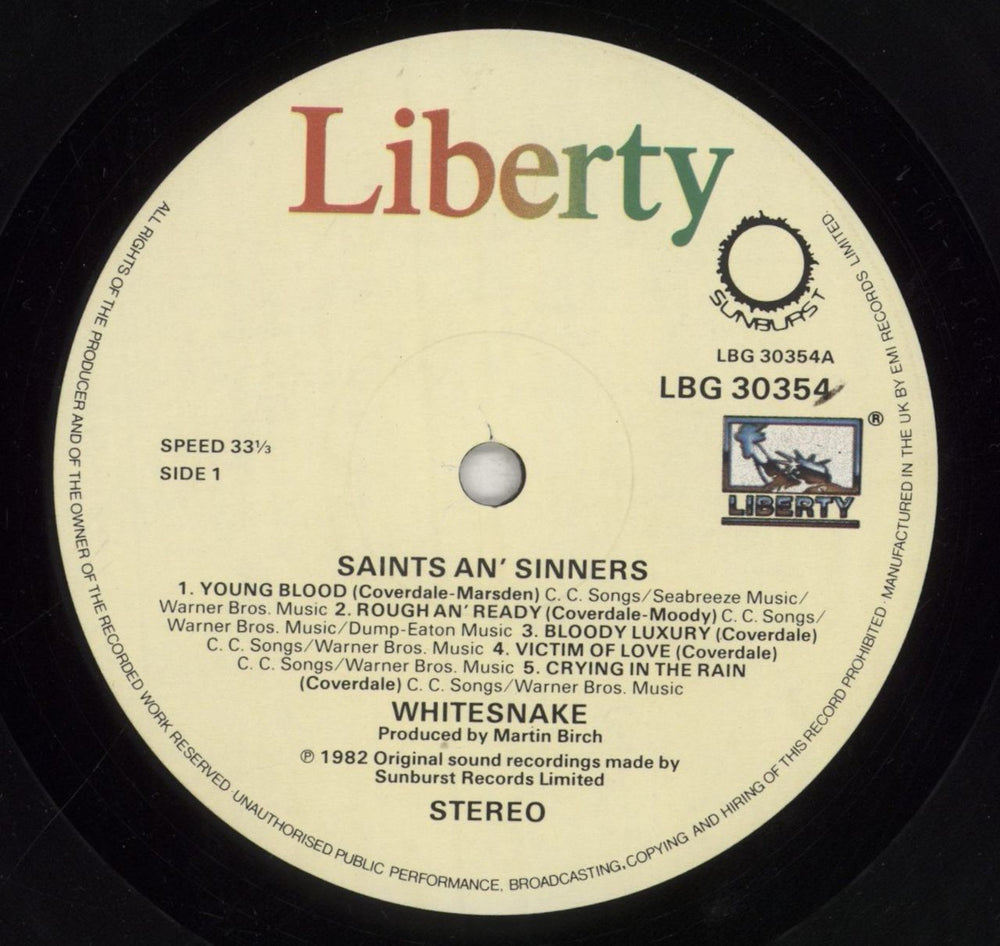 Whitesnake Saints & Sinners + Merchandise Insert - EX UK vinyl LP album (LP record) WHILPSA579107