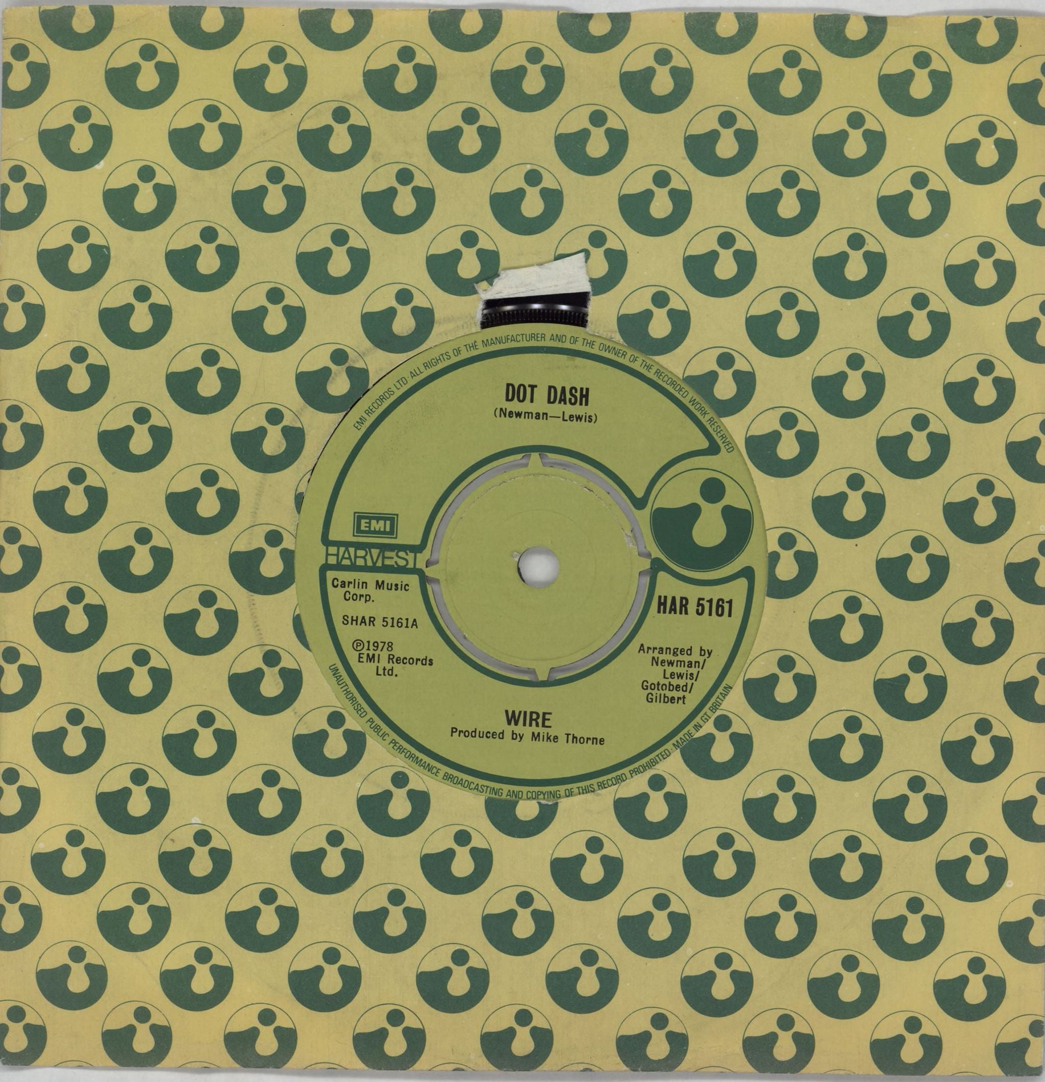 Wire Dot Dash + Harvest Sleeve UK 7\" vinyl single (7 inch record / 45) HAR5161