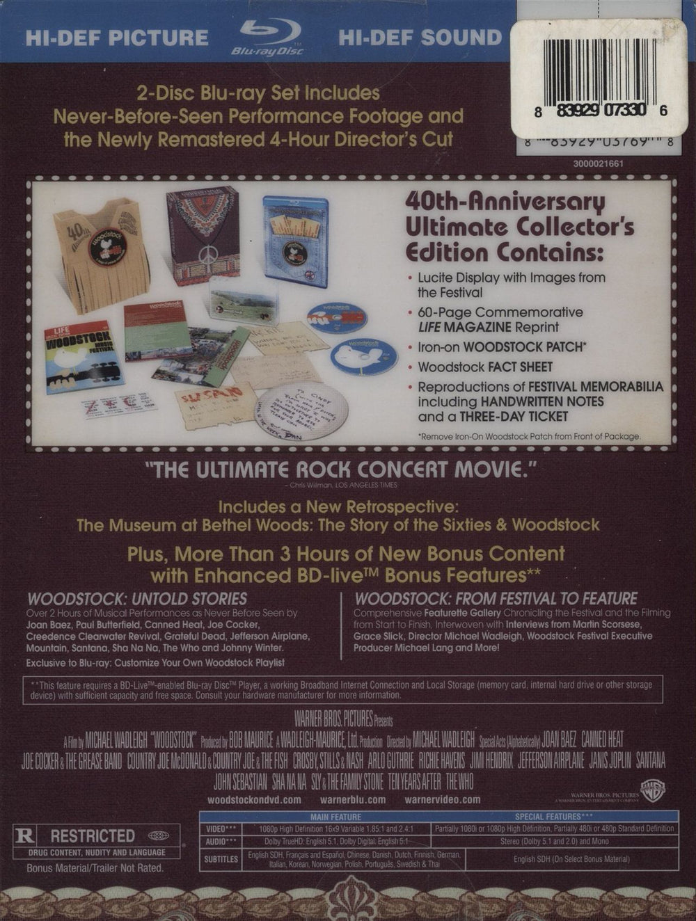 Woodstock Woodstock: 40th Anniversary Ultimate Collector's Edition - Numbered US Blu Ray DVD 883929073306