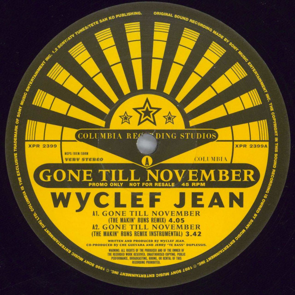 Wyclef Jean Gone Till November - Promo UK Promo 12" vinyl single (12 inch record / Maxi-single) JWY12GO823644