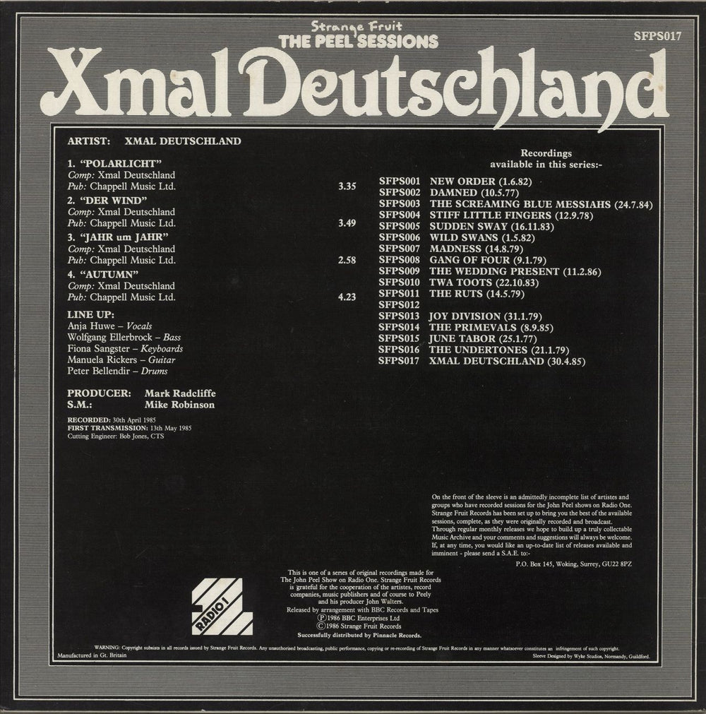 Xmal Deutschland Peel Session UK 12" vinyl single (12 inch record / Maxi-single)