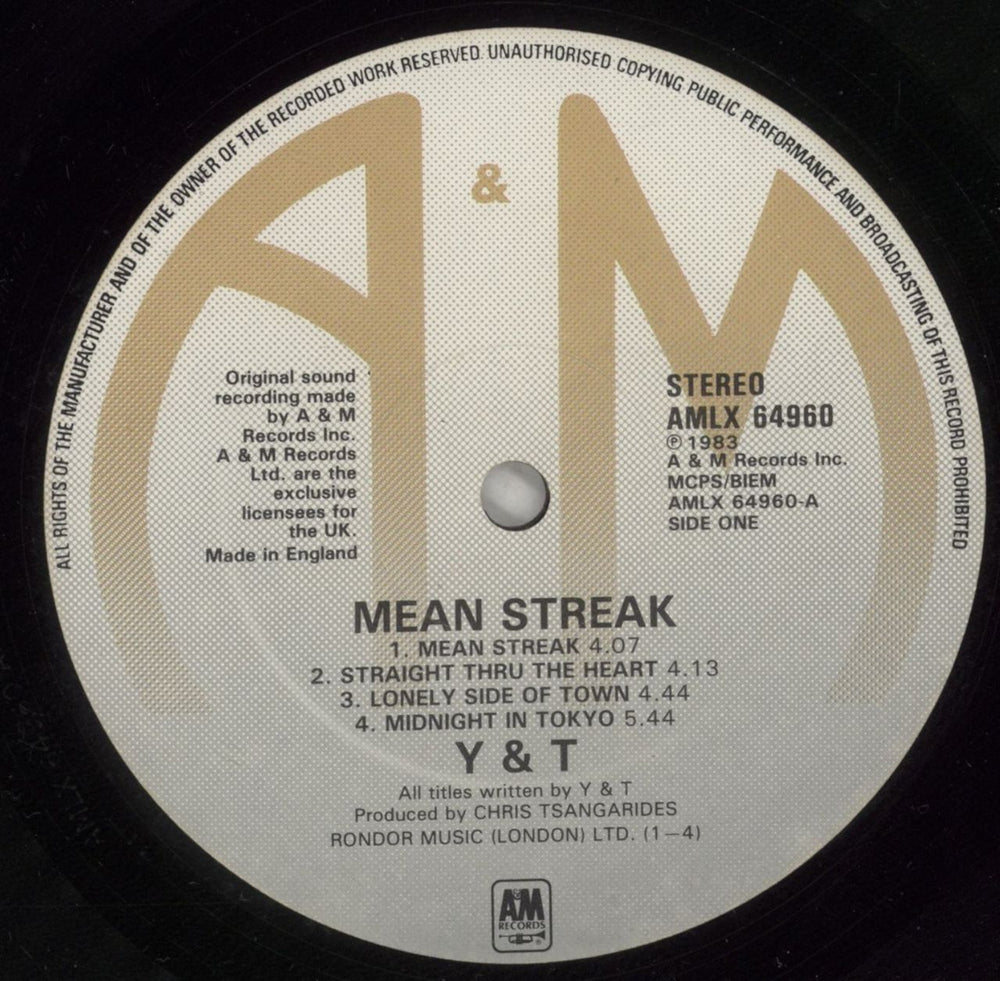 Y&T Mean Streak - Gold Promo Stamped Sleeve UK vinyl LP album (LP record) Y&TLPME879014