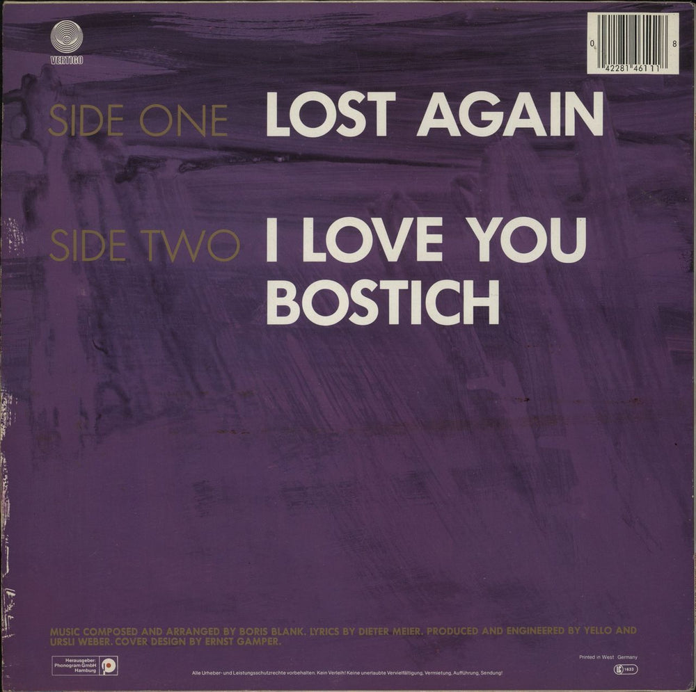 Yello Lost Again German 12" vinyl single (12 inch record / Maxi-single)