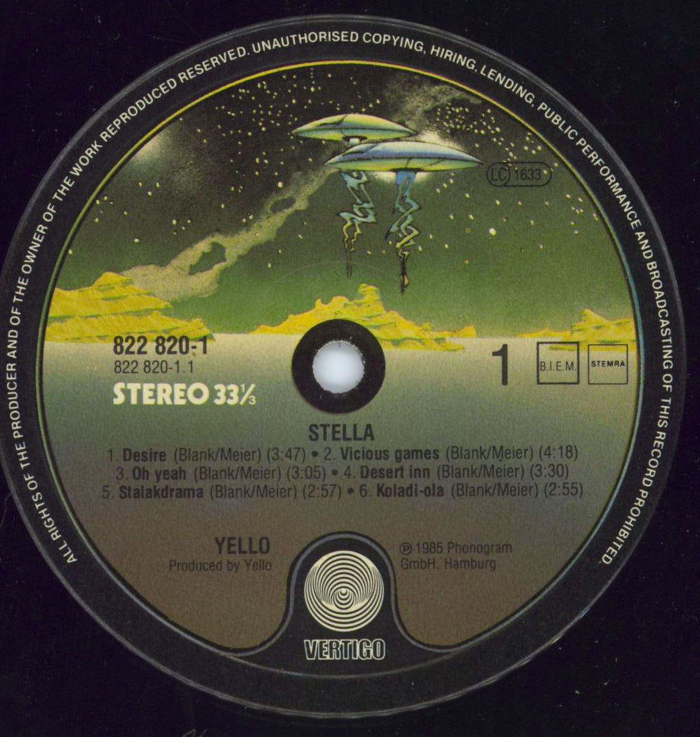 Yello Stella German vinyl LP album (LP record) YELLPST801034