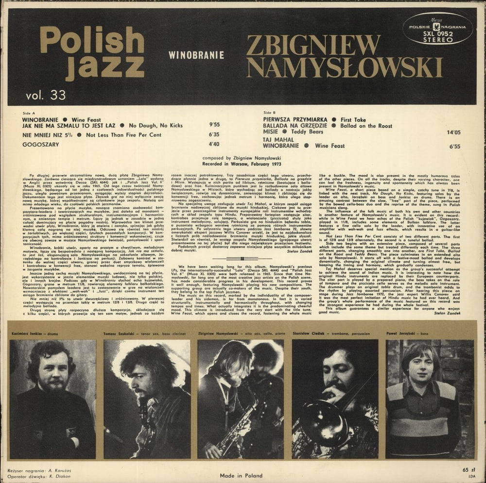 Zbigniew Namyslowski Winobranie - Polish Jazz Vol. 33 Polish vinyl LP album (LP record)