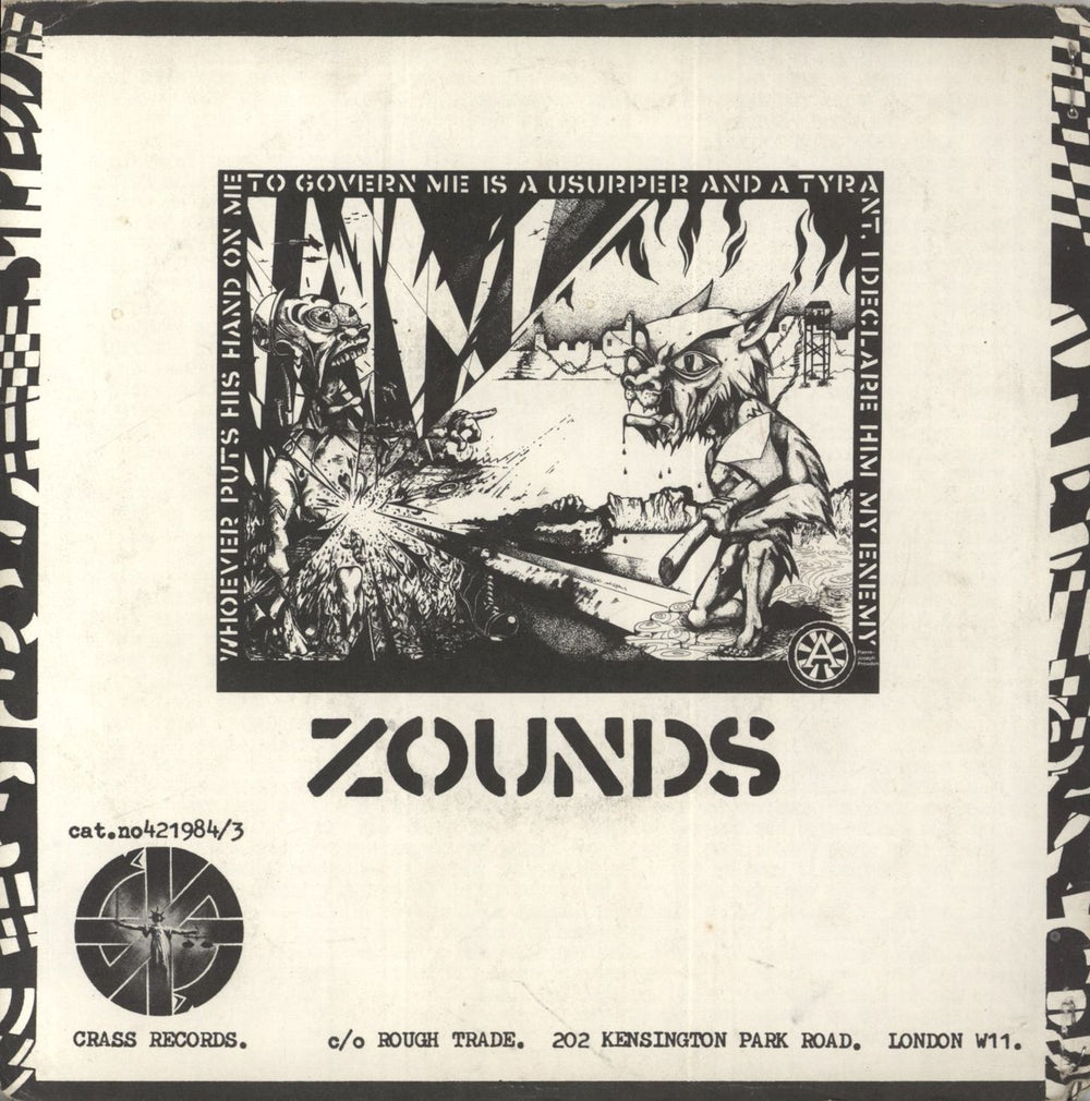 Zounds Can't Cheat Karma - Stapled Sleeve - VG UK 7" vinyl single (7 inch record / 45)