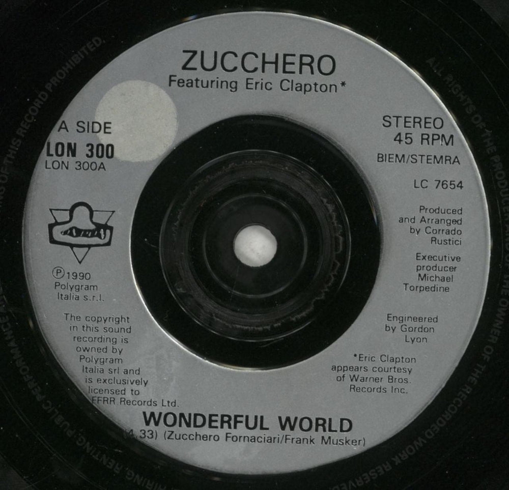 Zucchero Wonderful World UK 7" vinyl single (7 inch record / 45) ZUC07WO615583