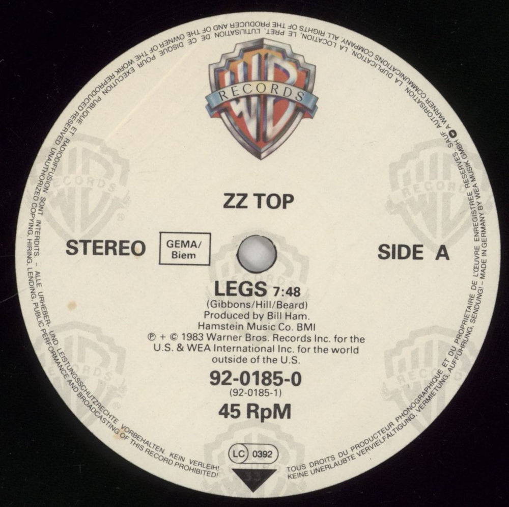ZZ Top Legs (Special Dance Mix) German 12" vinyl single (12 inch record / Maxi-single) ZZT12LE569514