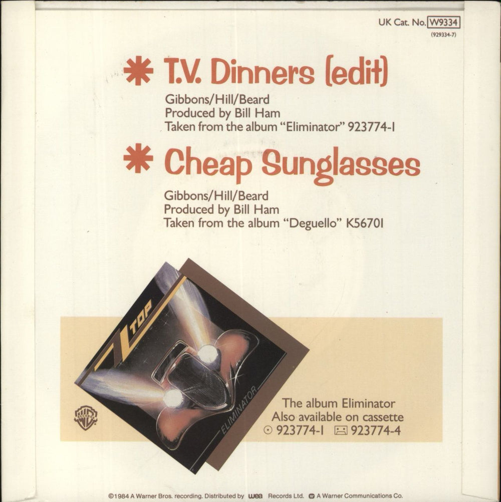ZZ Top T.V. Dinners UK 7" vinyl single (7 inch record / 45)