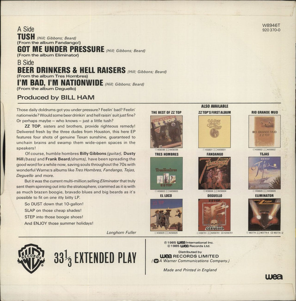 ZZ Top The Zz Top Summer Holiday Ep UK 12" vinyl single (12 inch record / Maxi-single)