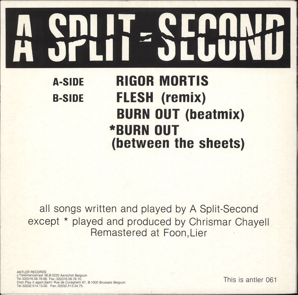 A Split-Second Rigor Mortis Belgian 12" vinyl single (12 inch record / Maxi-single)