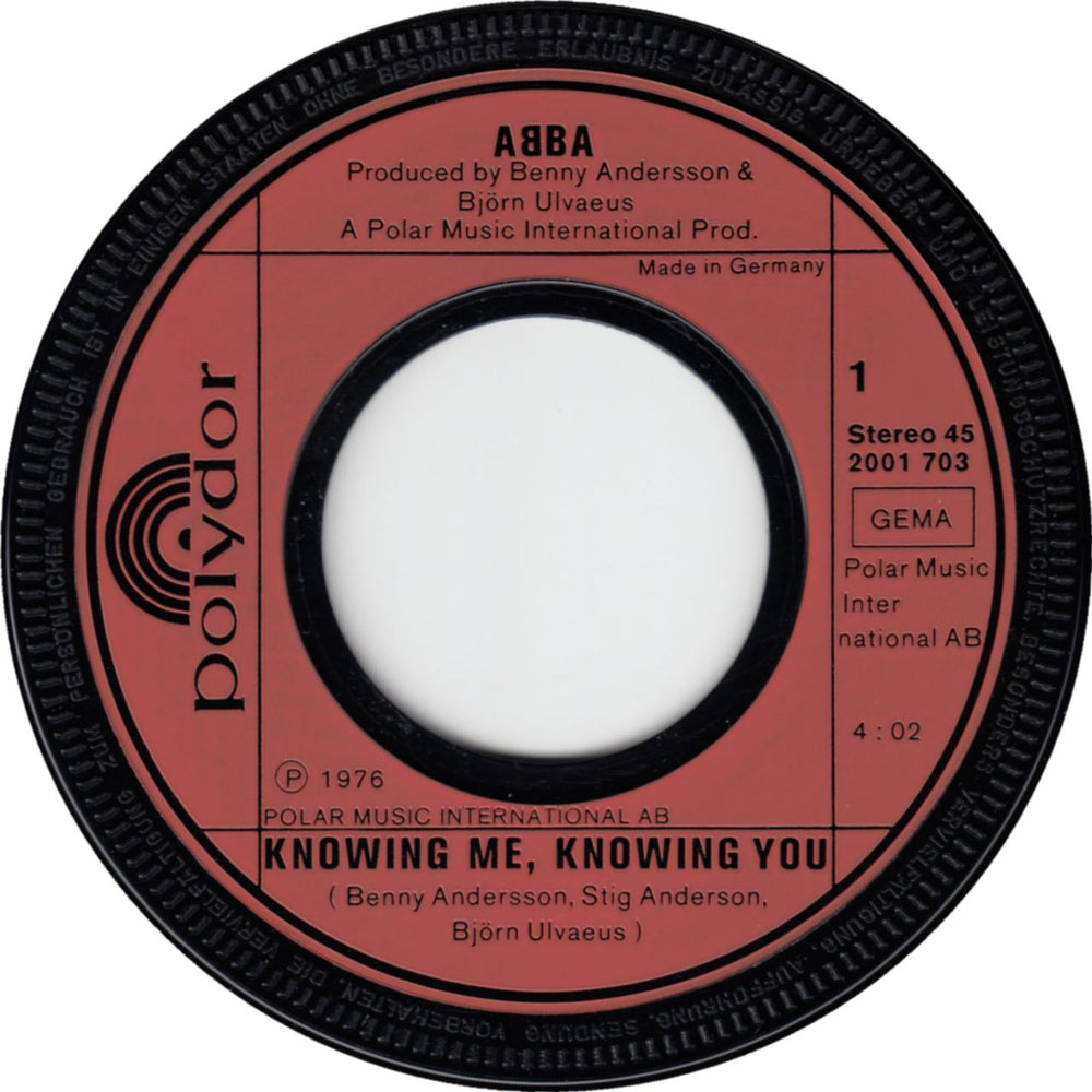 Abba Knowing Me Knowing You - EX German 7" vinyl single (7 inch record / 45) ABB07KN56445