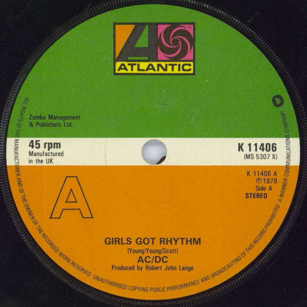 AC/DC Girls Got Rhythm UK 7" vinyl single (7 inch record / 45) ACD07GI36730