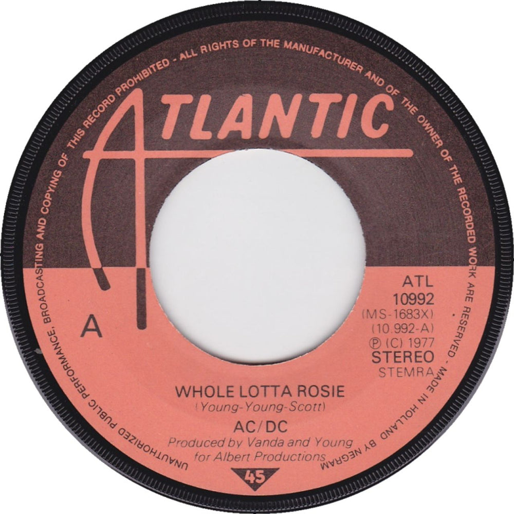 AC/DC Whole Lotta Rosie + P/S Dutch 7" vinyl single (7 inch record / 45) ACD07WH807493