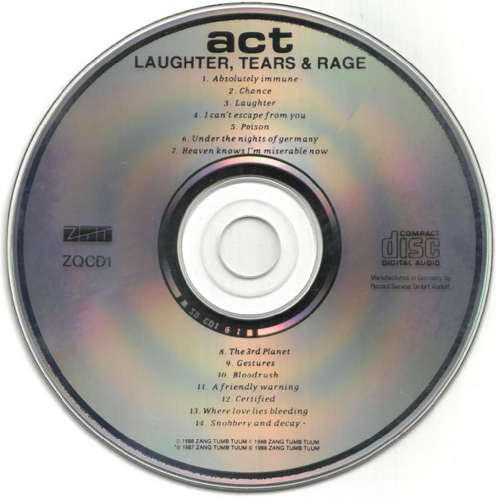 Act (Propaganda) Laughter Tears And Rage German CD album (CDLP) 022924249020