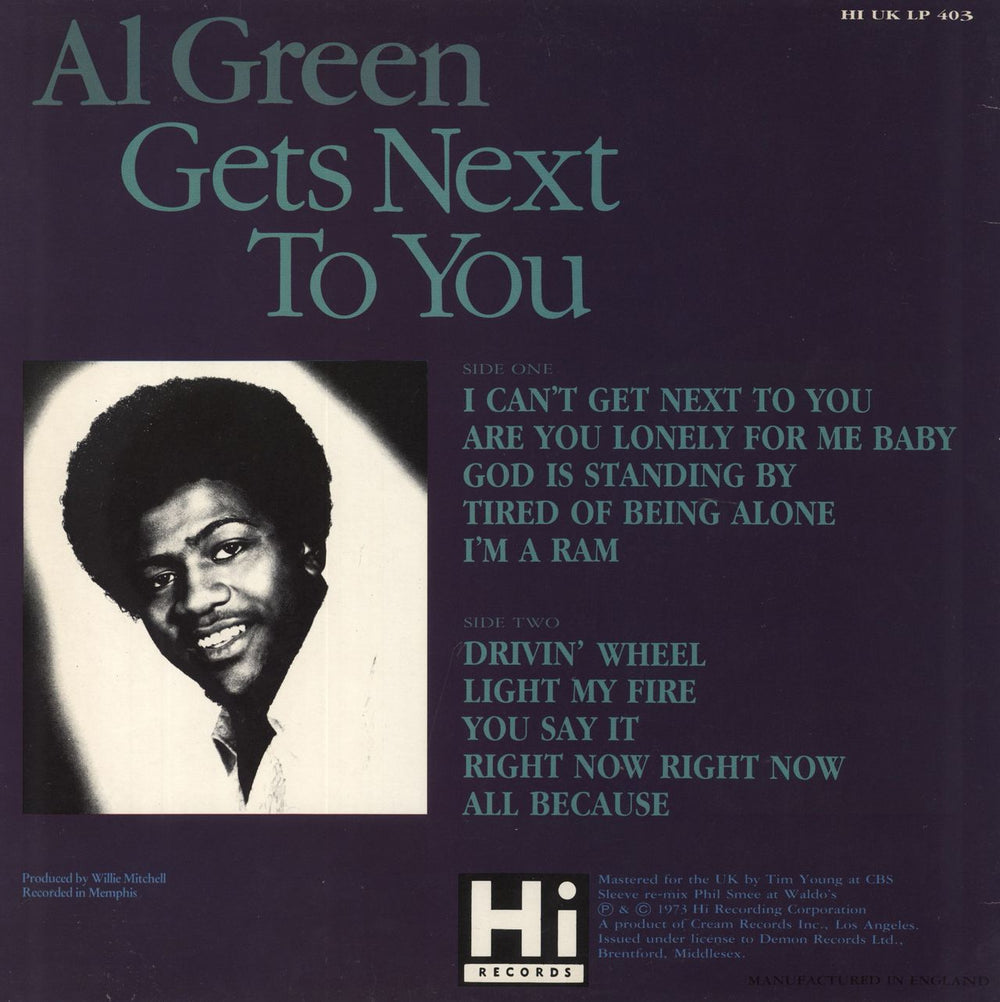 Al Green Al Green Gets Next To You UK vinyl LP album (LP record)