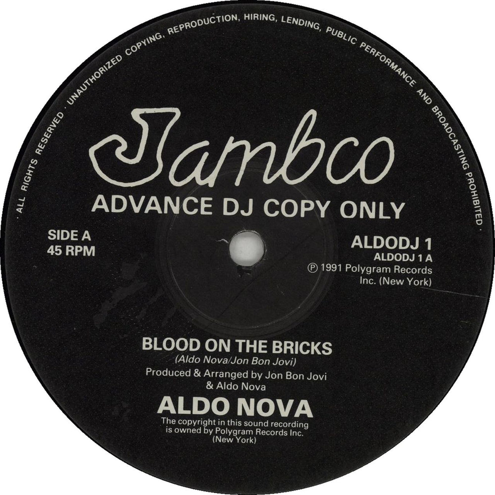 Aldo Nova Blood On The Bricks UK Promo 12" vinyl single (12 inch record / Maxi-single) ALDODJ1