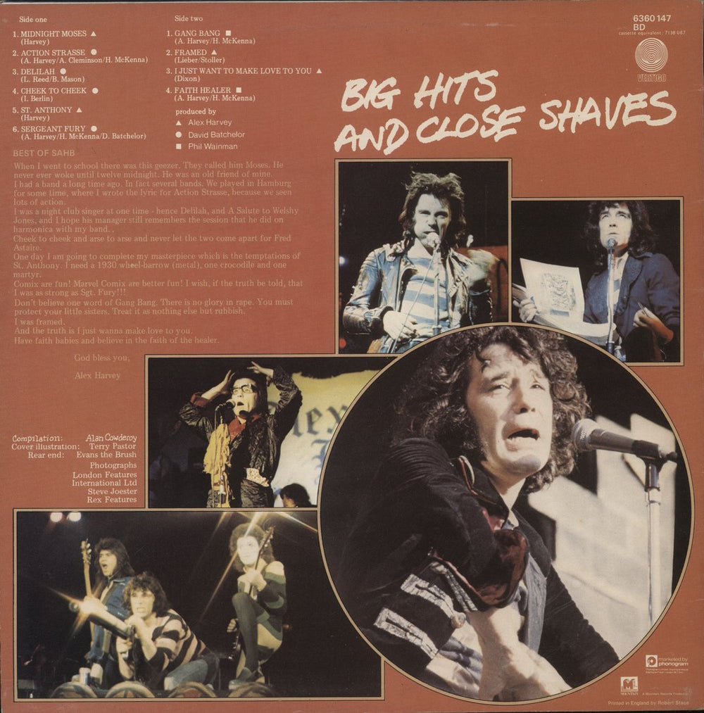 Alex Harvey (UK) Big Hits & Close Shaves UK vinyl LP album (LP record)