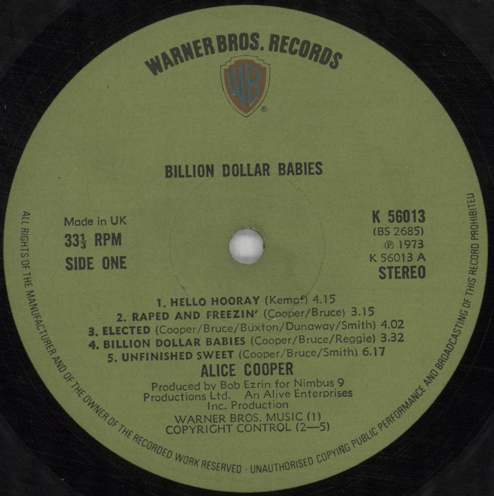 Alice Cooper Billion Dollar Babies - 1st + Dollar Bill - EX UK vinyl LP album (LP record) COOLPBI824183