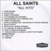 All Saints All Hits UK Promo CD-R acetate ASACRAL199698