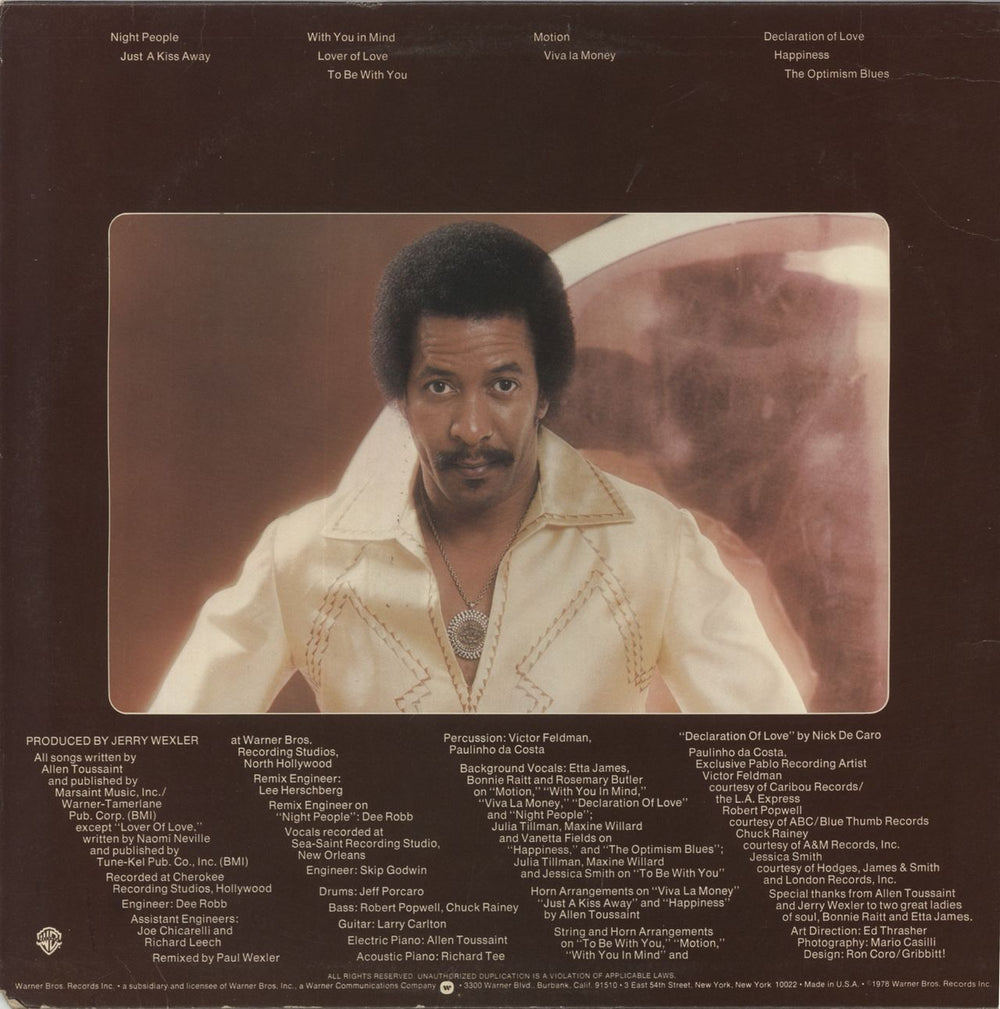 Allen Toussaint Motion US vinyl LP album (LP record)