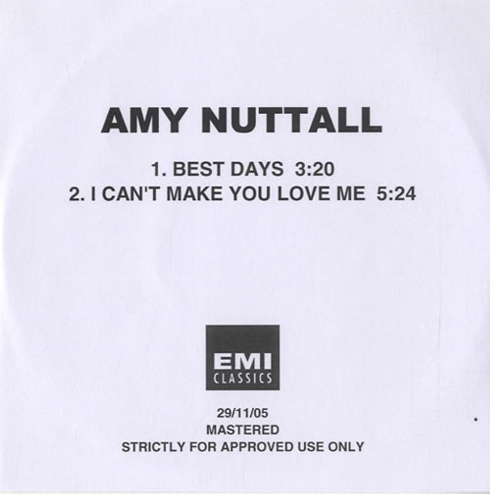 Amy Nuttall Best Days UK Promo CD-R acetate CD-R ACETATE