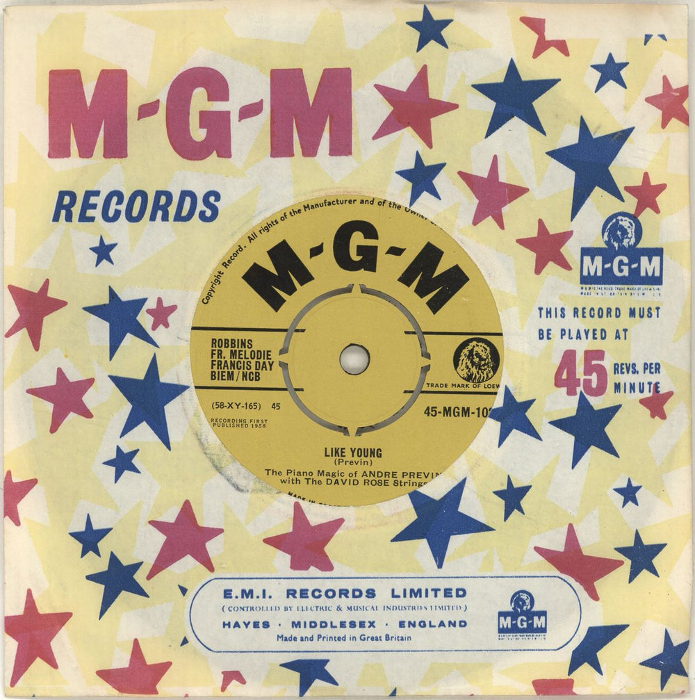 André Previn Like Young UK 7" vinyl single (7 inch record / 45) 45-MGM-1023