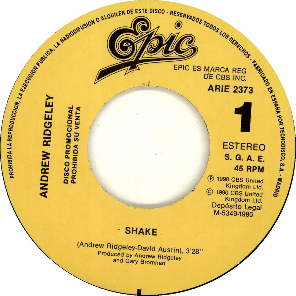 Andrew Ridgeley Shake Spanish Promo 7" vinyl single (7 inch record / 45) RDG07SH59437