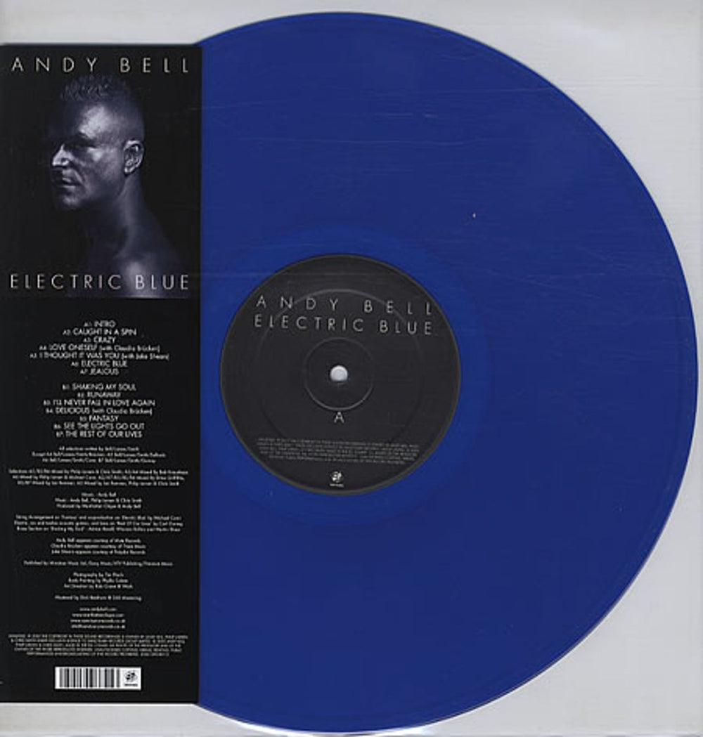 Andy Bell (80s) Electric Blue - Blue Vinyl UK vinyl LP album (LP record) SANLP382