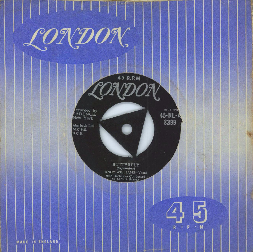 Andy Williams Butterfly UK 7" vinyl single (7 inch record / 45) 45-HL-A-8399