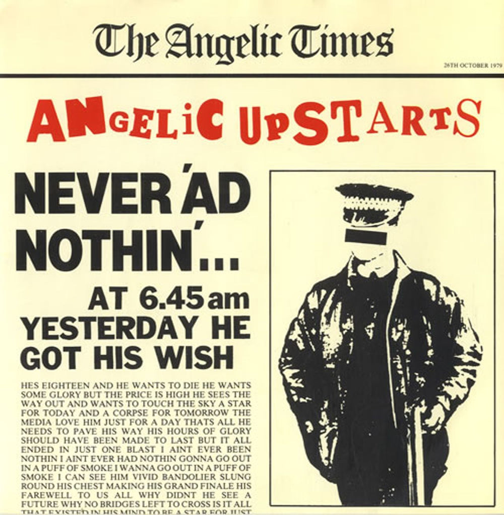 Angelic Upstarts Never 'ad Nothin' + Sleeve UK 7" vinyl single (7 inch record / 45) K17476