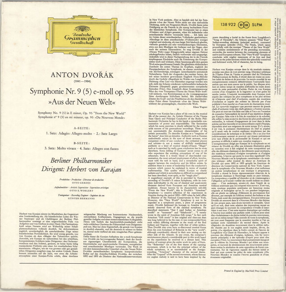 Antonín Dvorák Symphony No. 5 "From The New World" UK vinyl LP album (LP record)