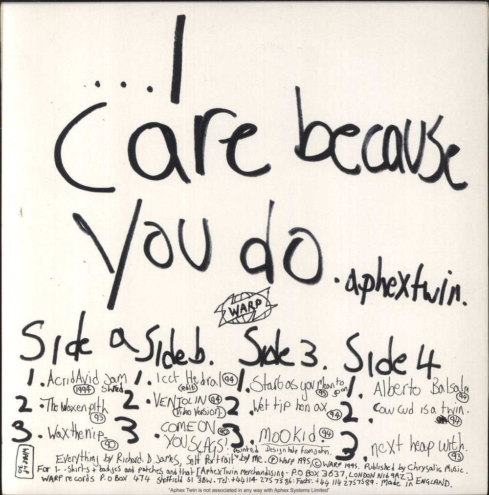 Aphex Twin ...I Care Because You Do UK 2-LP vinyl record set (Double LP Album) 801061003012