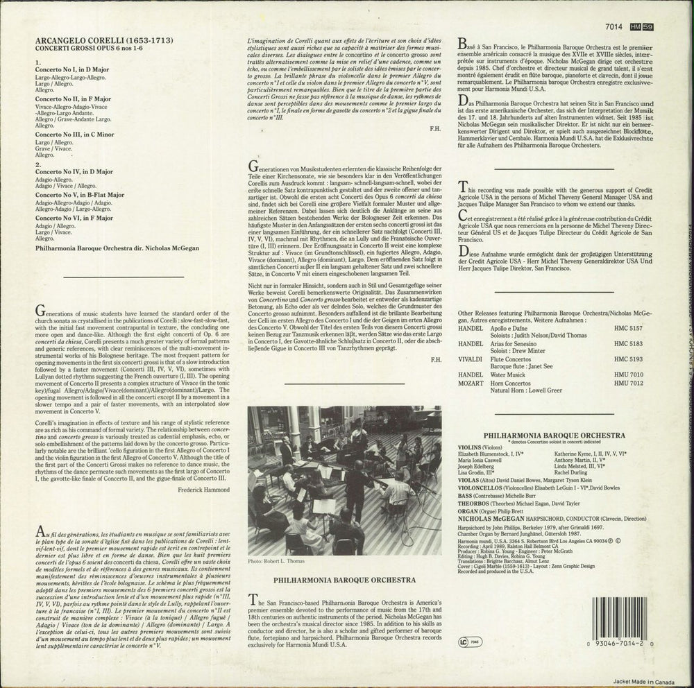 Arcangelo Corelli Concerti Grossi Op. 6 1-6 US vinyl LP album (LP record)