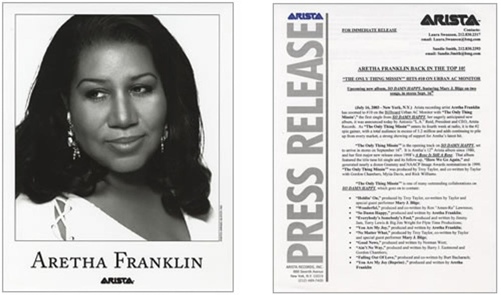 Aretha Franklin So Damn Happy US Promo media press pack AREPPSO263658