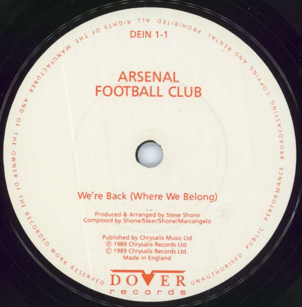 Arsenal F.C. We're Back (Where We Belong) UK 7" vinyl single (7 inch record / 45) AFC07WE816627