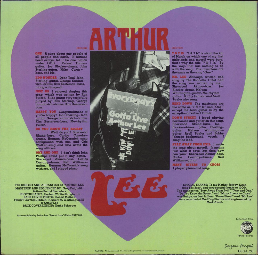 Arthur Lee Arthur Lee UK vinyl LP album (LP record)