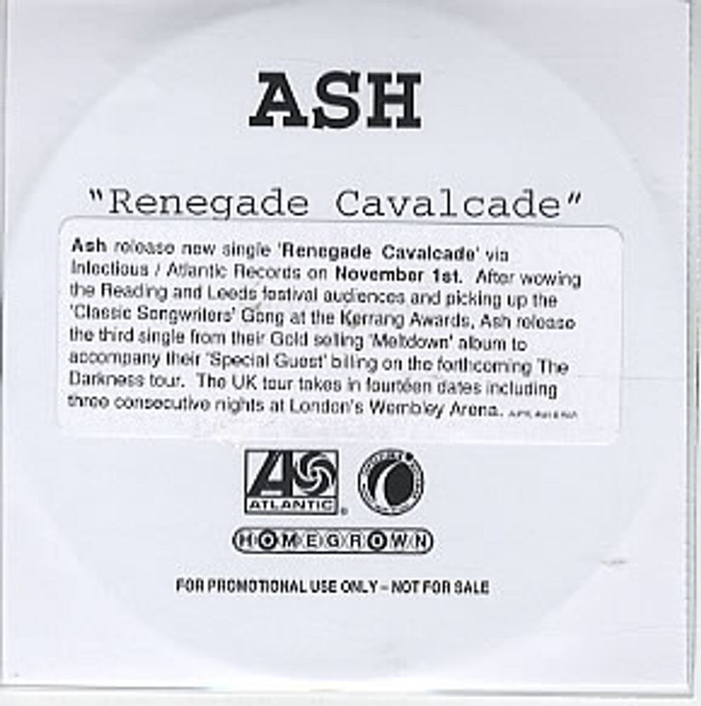 Ash Renegade Cavalcade UK Promo CD-R acetate CD-R ACETATE