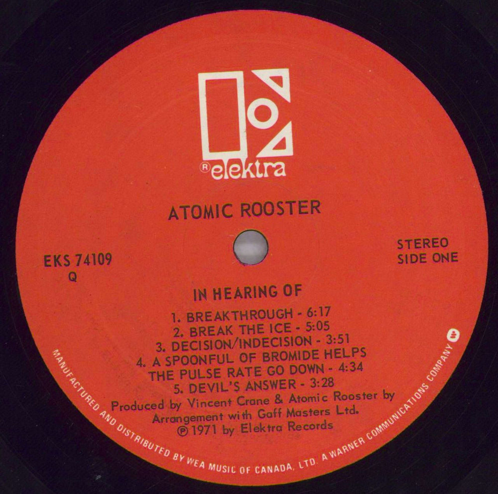 Atomic Rooster In Hearing Of - EX Canadian vinyl LP album (LP record) ATMLPIN824711