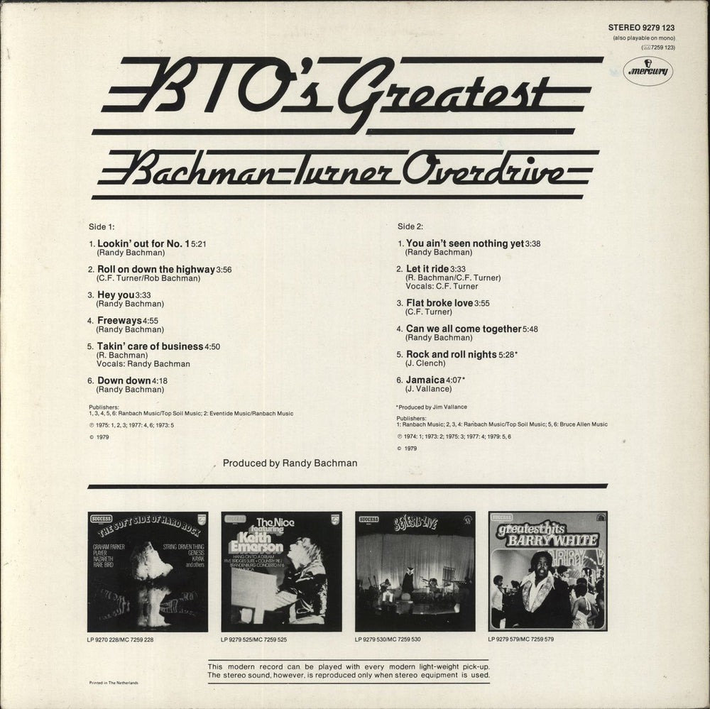 Bachman Turner Overdrive BTO's Greatest Dutch vinyl LP album (LP record)