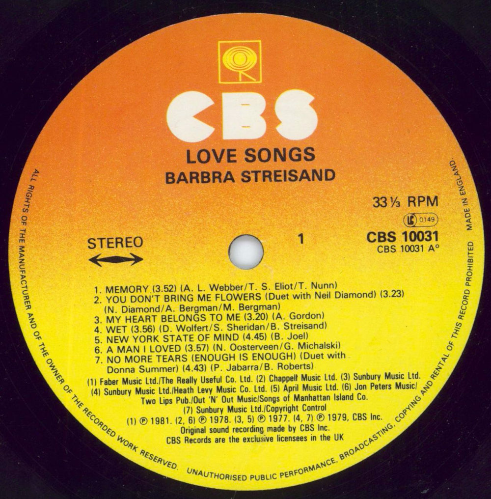 Barbra Streisand Love Songs + Inner -Shrink UK vinyl LP album (LP record) BARLPLO794373