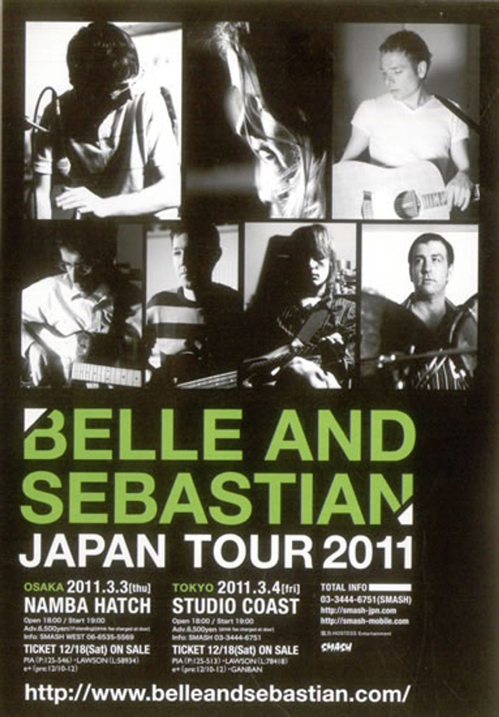 Belle & Sebastian Japan Tour 2011 Japanese Promo handbill HANDBILL/FLYER