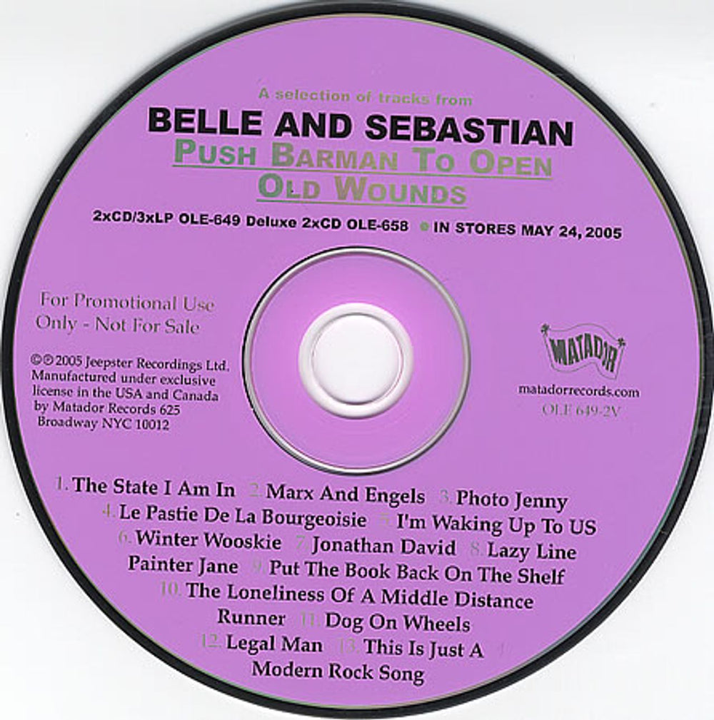 Belle & Sebastian Push Barman To Open Old Wounds Sampler US Promo CD album (CDLP) OLE649-2V